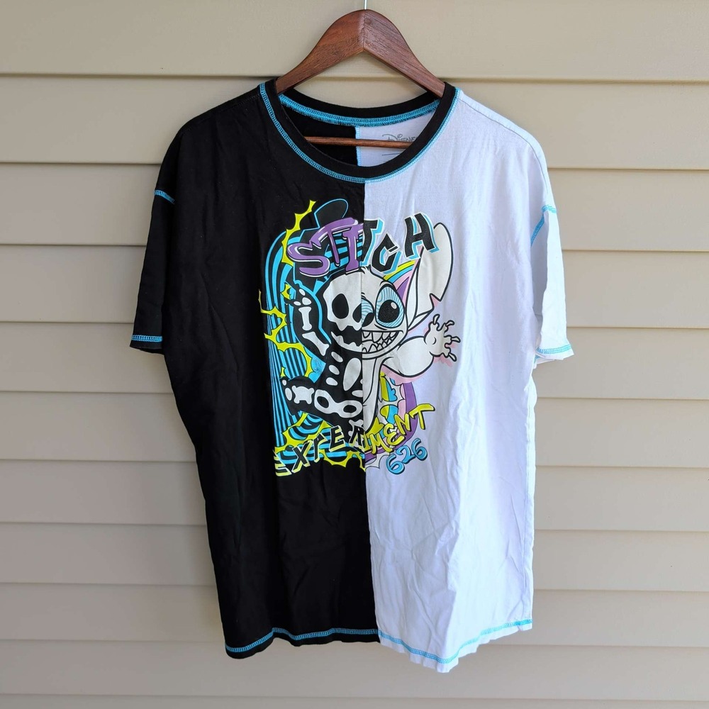 Disney Our Universe Stitch Graphic Tee Mens XL Black White Split Experiment 626